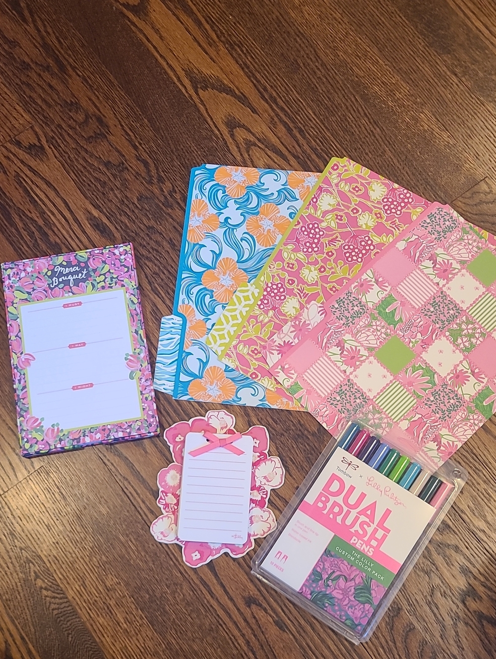 Lilly Pulitzer Stationary Pen Set & Pink Floral Files - Assorted Tombow